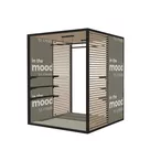 Modular Room Box, 200x200x250cm, rama podstawowa, podłoga systemowa, 2x ściana M50 z regałem, 2x ściana Panel Lamel, sufit Panel Lamel, 2x lampa prosta