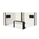 5x4m - stoisko Modularico M100 LED układ L-02354M100, zaplecze, lada, półki, mocowanie TV