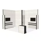 5x4m - stoisko Modularico M100 LED układ L-02654M100, zaplecze, lada, półki, mocowanie TV, nadstawka