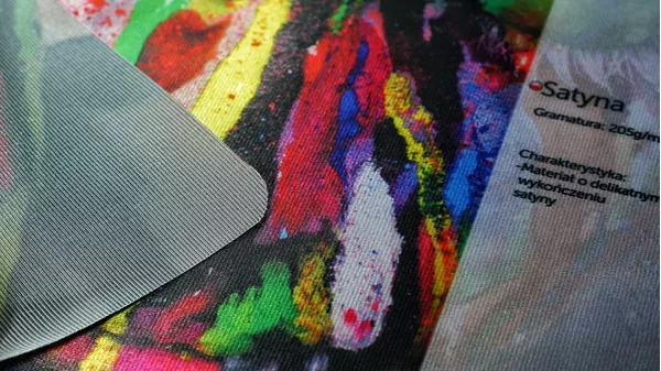 Fabric polyester satin - sublimation printing, trim with a silicone elastic band