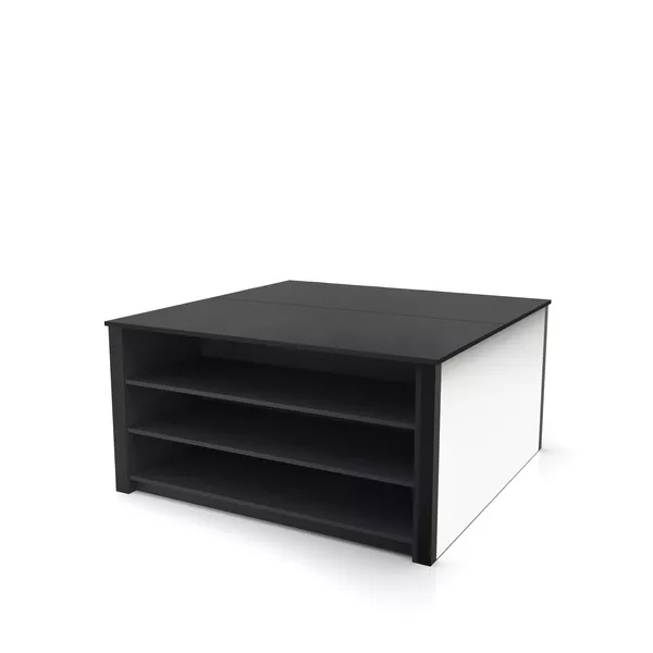 Podium bookcase - 130x130x70cm - 3x LED wall with graphics on fabric Sam ST, 1x cabinet, countertop