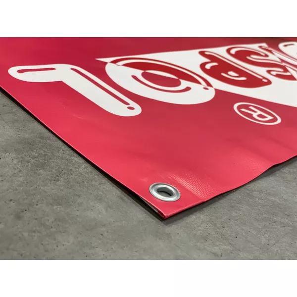 Frontlit Banner 450 - UV printing, top and bottom feather kedar 8mm / sides weld + stitches 10 every 30 cm