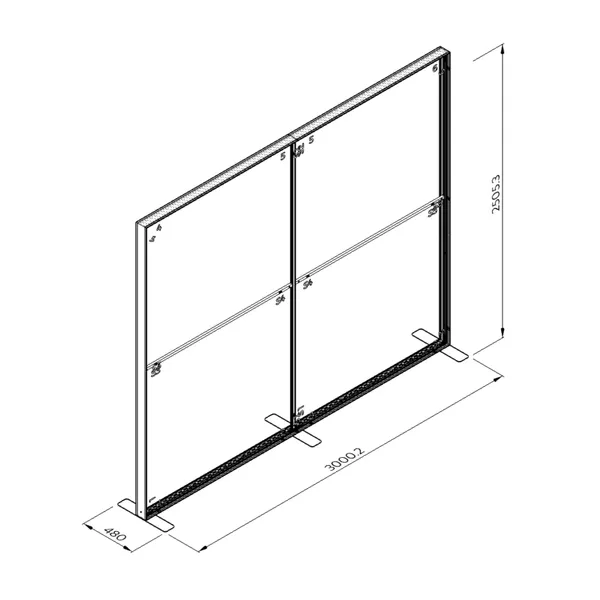 300x250cm - stojąca rama S100 LED, profil kolor RAL, stopy, tkanina z grafiką z 2 stron