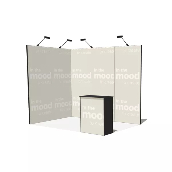 Modularico M50, układ L, 300x200cm, lampy Led, lada