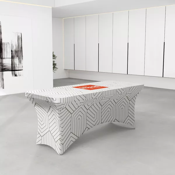 Rechteckiger Eventtisch 180x75cm, Husse mit Grafik auf Super Stretch Stoff