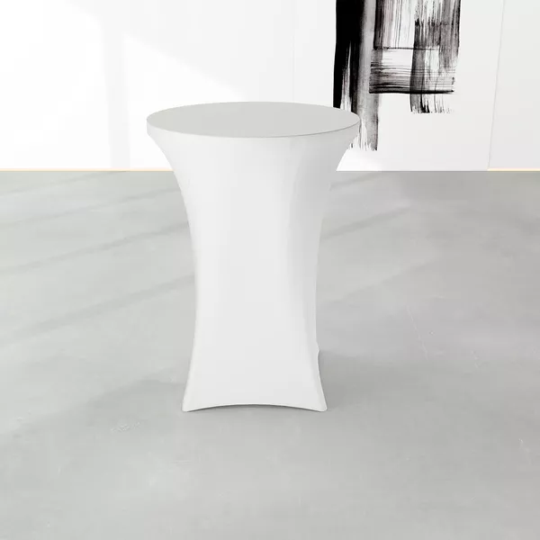 Stolik koktajlowy 80cm, obrus elastyczny biały