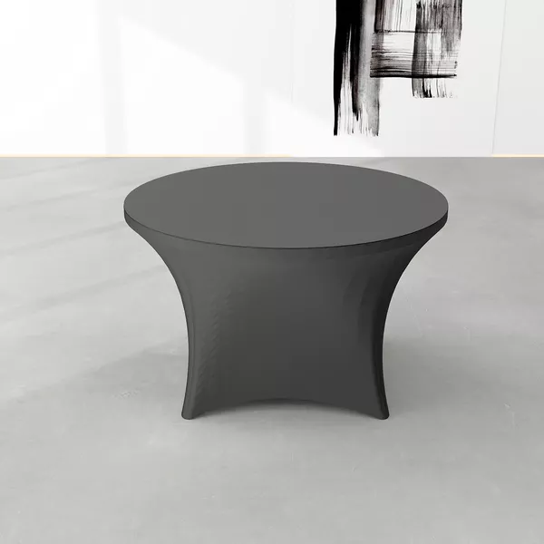 Stół eventowy okrągły 122cm, obrus elastyczny czarny