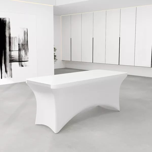 Rechteckiger Eventtisch 180x75cm, weiße Stretchhusse
