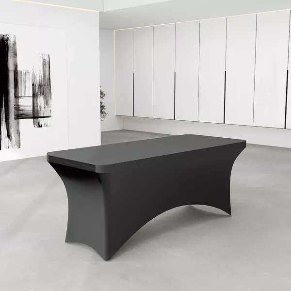 Rechteckiger Eventtisch 180x75cm, schwarze Stretchhusse