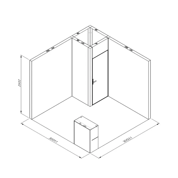 3x3m - stoisko Modularico M100 LED układ L-00133M100, zaplecze, lada