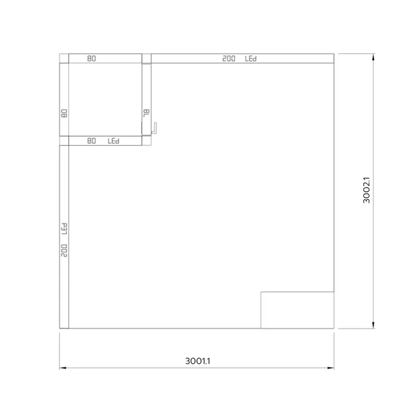 3x3m - stoisko Modularico M100 LED układ L-00133M100, zaplecze, lada