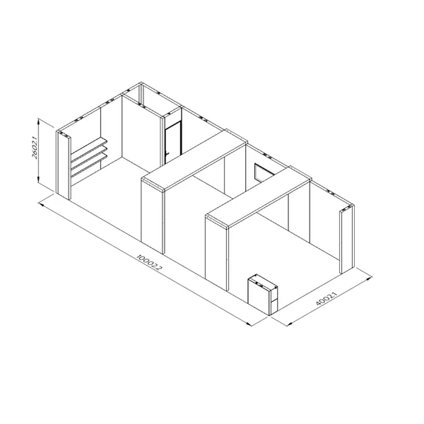 10x4m - stoisko Modularico M100 LED układ L-032104M100