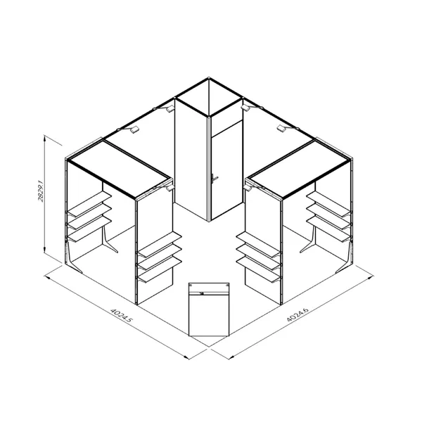4x4m - stoisko Modularico M50 układ L-00744M50