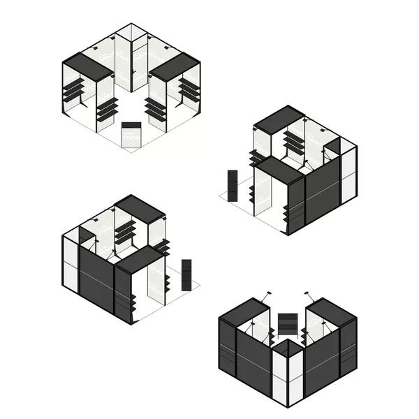 4x4m - stoisko Modularico M50 układ L-00744M50
