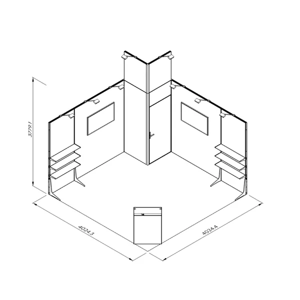 4x4m - stoisko Modularico M50 układ L-00844M50