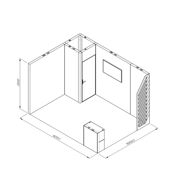 4x3m - stoisko Modularico M100 LED układ L-00643M100, zaplecze, lada, mocowanie TV, stopa Deco