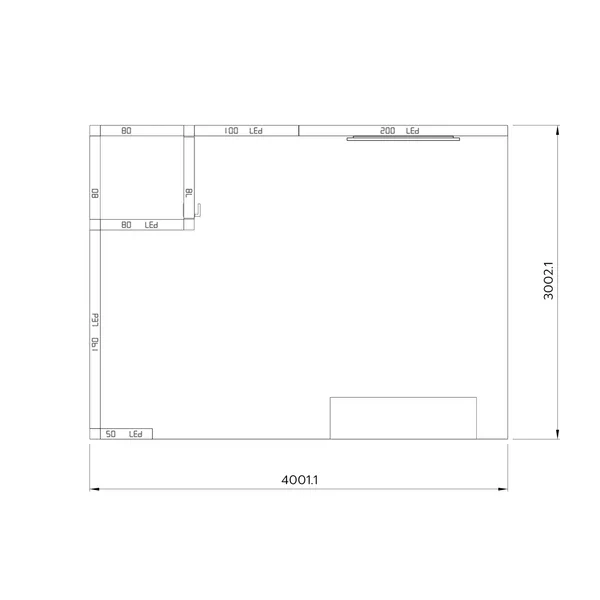 4x3m - stoisko Modularico M100 LED układ L-00843M100, zaplecze, lada, mocowanie TV