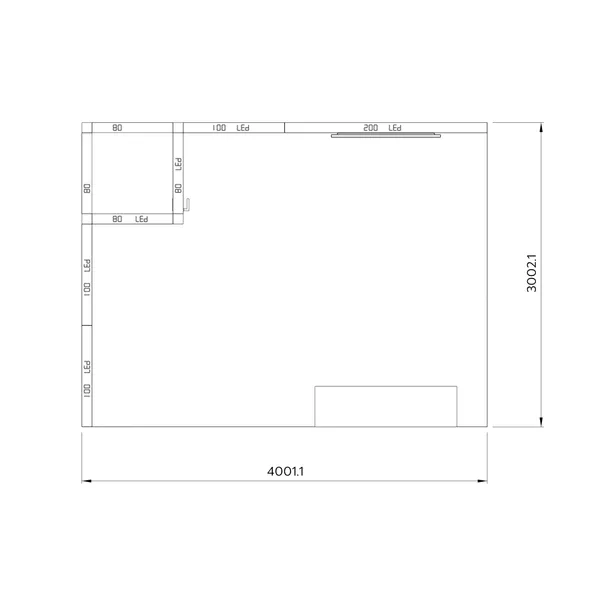 4x3m - stoisko Modularico M100 LED układ L-00943M100, zaplecze, lada, mocowanie TV, nadstawka