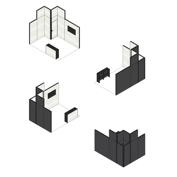 4x3m - stoisko Modularico M100 LED układ L-00943M100, zaplecze, lada, mocowanie TV, nadstawka