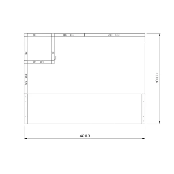 4x3m - stoisko Modularico M100 LED układ L-01243M100, zaplecze, lada, sufit