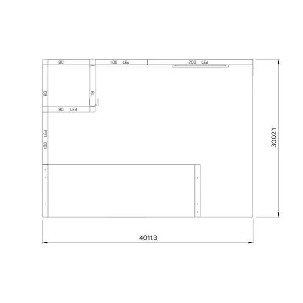 4x3m - stoisko Modularico M100 LED układ L-01343M100, zaplecze, lada, sufit, mocowanie TV
