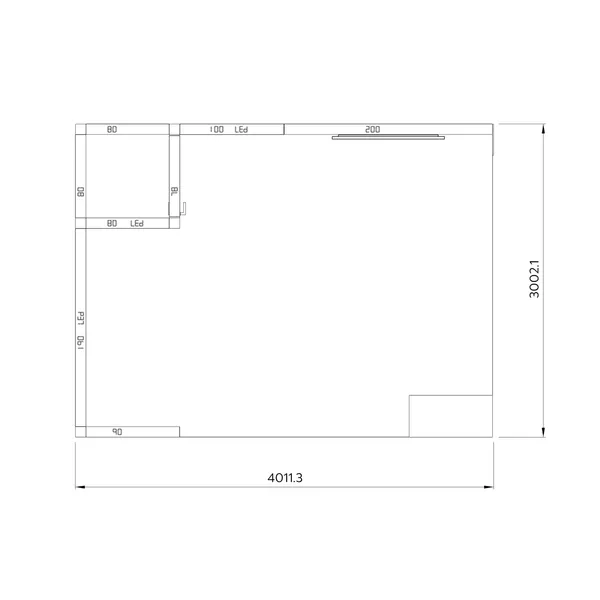 4x3m - stoisko Modularico M100 LED układ L-01543M100, zaplecze, lada, Deco Lamel, mocowanie TV