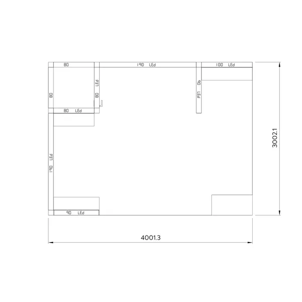 4x3m - stoisko Modularico M100 LED układ L-01643M100, zaplecze, lada, Deco Lamel, nadstawka