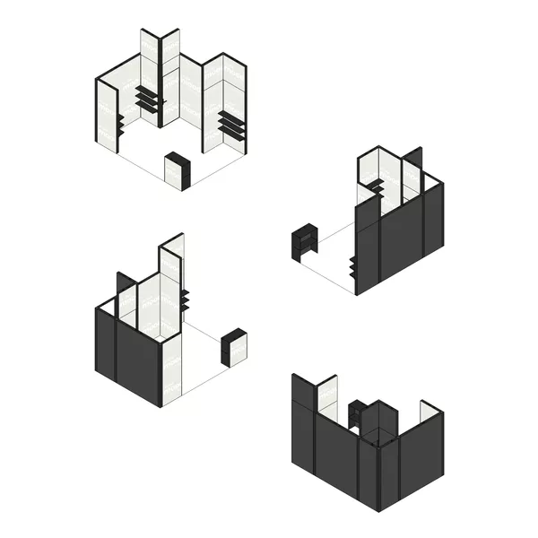 4x3m - stoisko Modularico M100 LED układ L-01643M100, zaplecze, lada, Deco Lamel, nadstawka