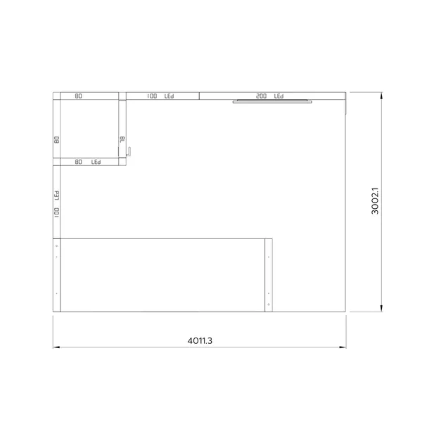 4x3m - stoisko Modularico M100 LED układ L-01743M100, zaplecze, lada, Deco Lamel, mocowanie TV, sufit