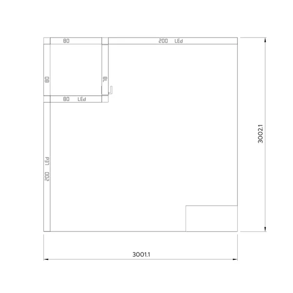 4x3m - stoisko Modularico M100 LED układ L-02043M100, zaplecze, lada, półki