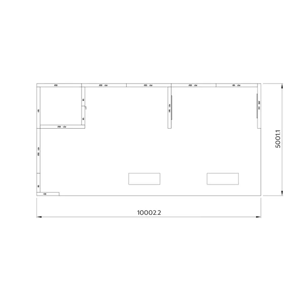 10x5m - stoisko Modularico M150 LED układ L-002105M150, zaplecze, lada, mocowania TV, panel Lamel