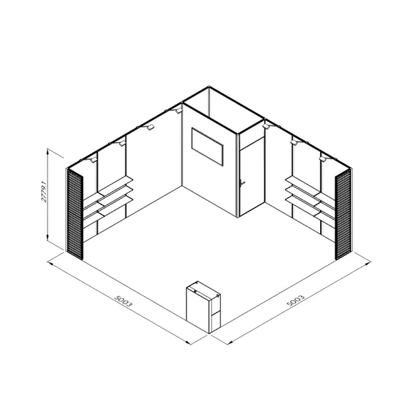 5x5m - stoisko Modularico M50 układ L-01255M50