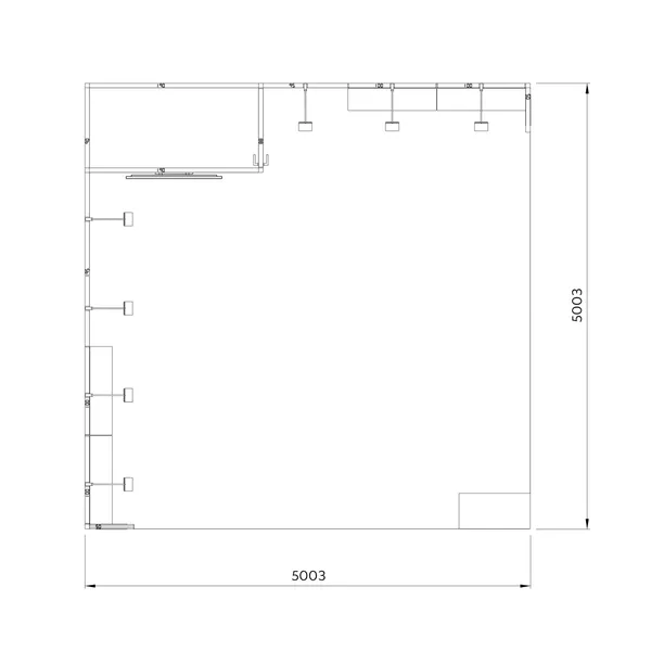 5x5m - stoisko Modularico M50 układ L-01255M50