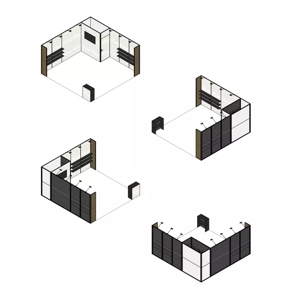 5x5m - stoisko Modularico M50 układ L-01255M50