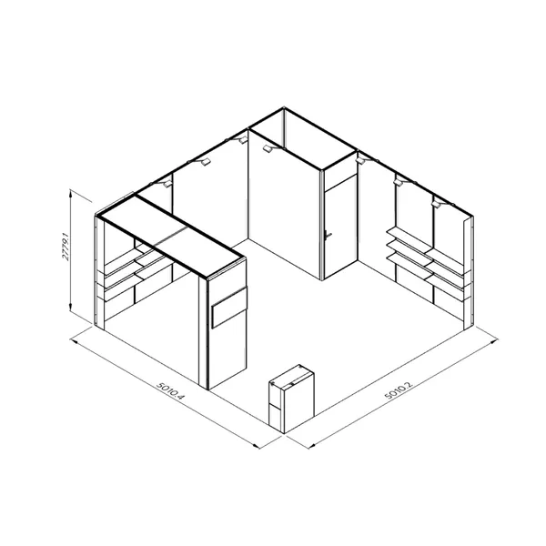 5x5m - stoisko Modularico M50 układ L-01355M50