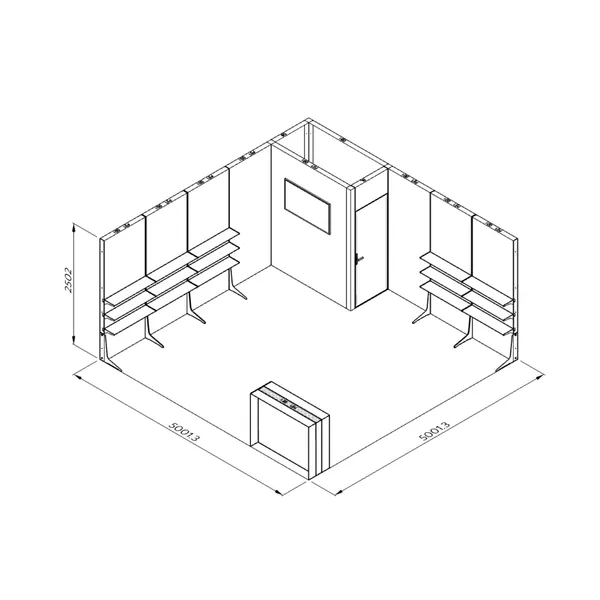 5x5m - stoisko Modularico M100 LED układ L-04255M100