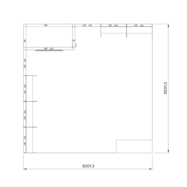 5x5m - stoisko Modularico M100 LED układ L-04255M100