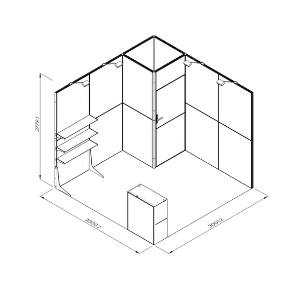 3x3m - stoisko Modularico MQ50 układ L-00233MQ50