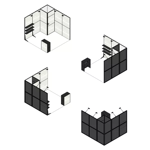 3x3m - stoisko Modularico MQ50 układ L-00233MQ50