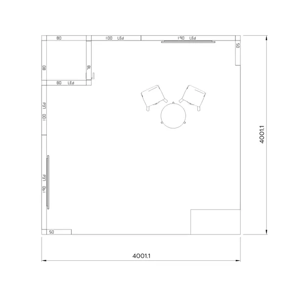 4x4m - stoisko Modularico M100 LED układ L-04344M100