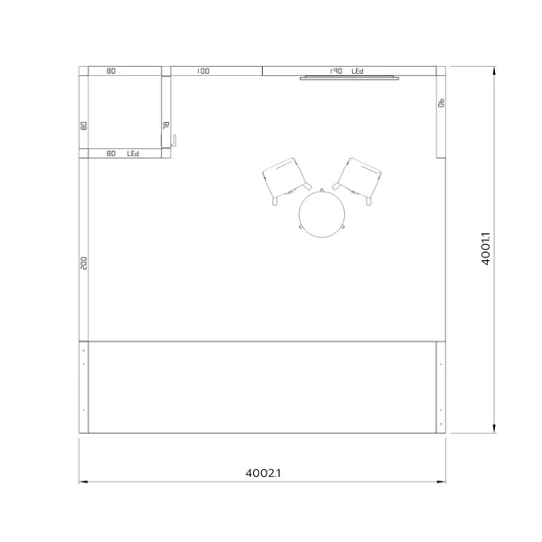 4x4m - stoisko Modularico M100 LED układ L-04544M100
