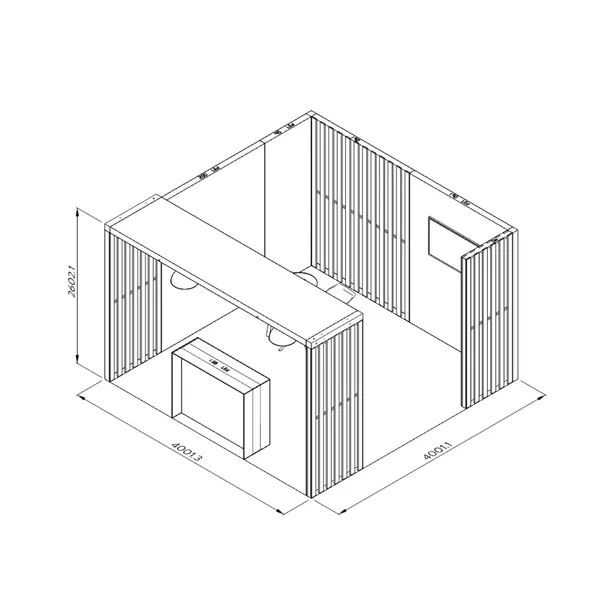 4x4m - stoisko Modularico M100 LED układ L-04744M100