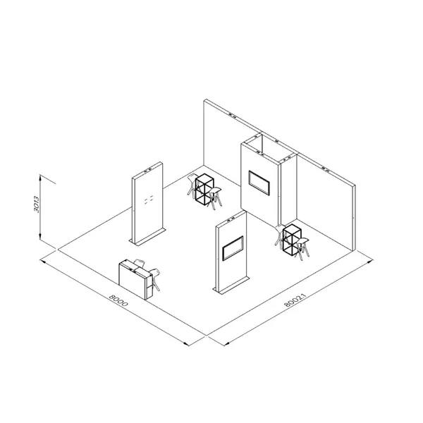 8x8m - stoisko Modularico M150 LED układ PW-01988M150