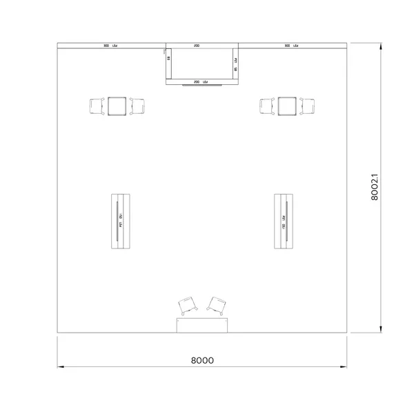 8x8m - stoisko Modularico M150 LED układ PW-01988M150