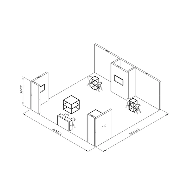 8x8m - stoisko Modularico M150 LED układ PW-02088M150