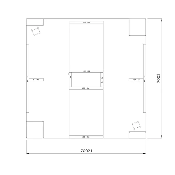 7x7m - stoisko Modularico M150 LED układ W-02177M150