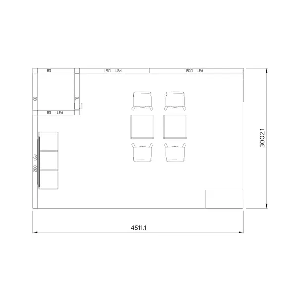 4,5x3m - stoisko Modularico M100 LED układ L-04843M100