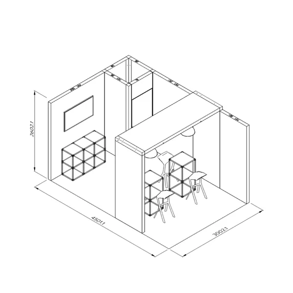 4,5x3m - stoisko Modularico M100 LED układ L-04943M100