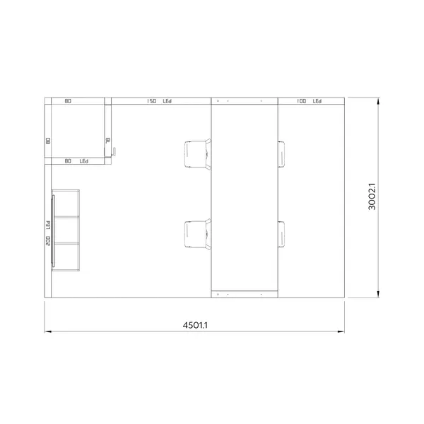 4,5x3m - stoisko Modularico M100 LED układ L-04943M100