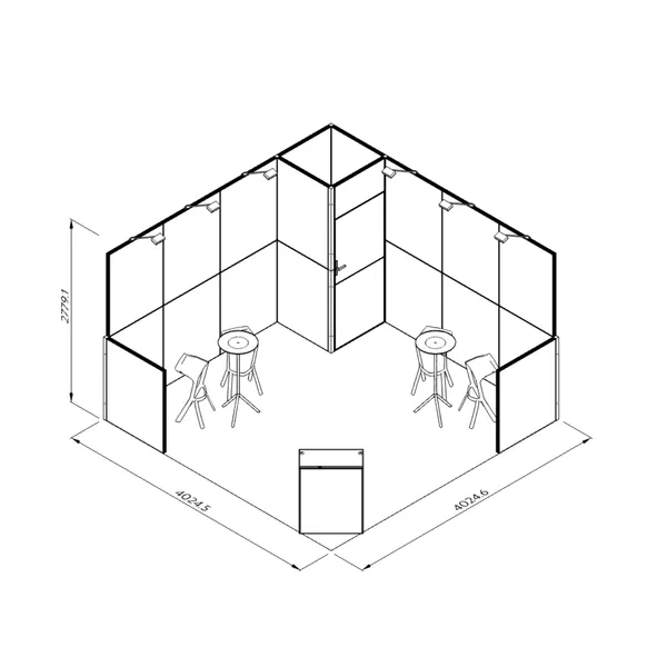 4x4m - stoisko Modularico MQ50 układ L-00344MQ50